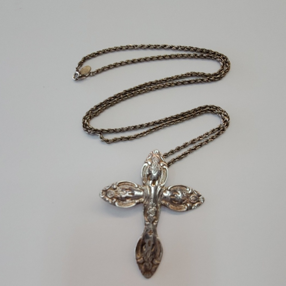 Silvertone cross and chain...about 24" long